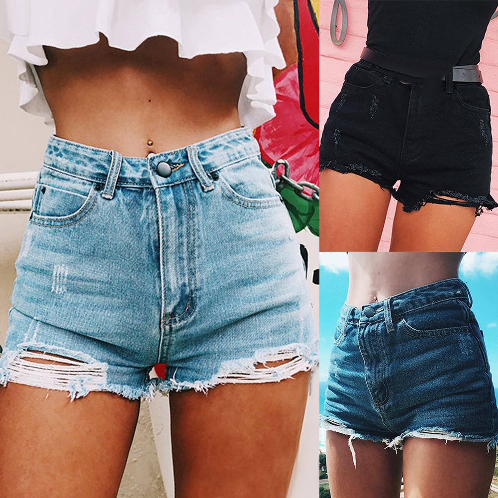 High Waist Frayed Denim Jean Shorts