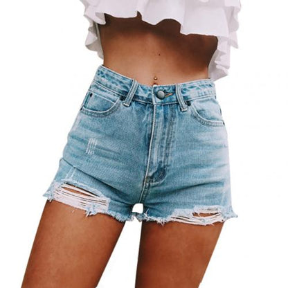 High Waist Frayed Denim Jean Shorts